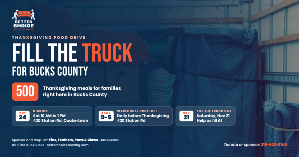 Fill the Truck for Bucks County: 500 Thanksgiving meals, kickoff Oct 24 at 420 Station Rd, Quakertown